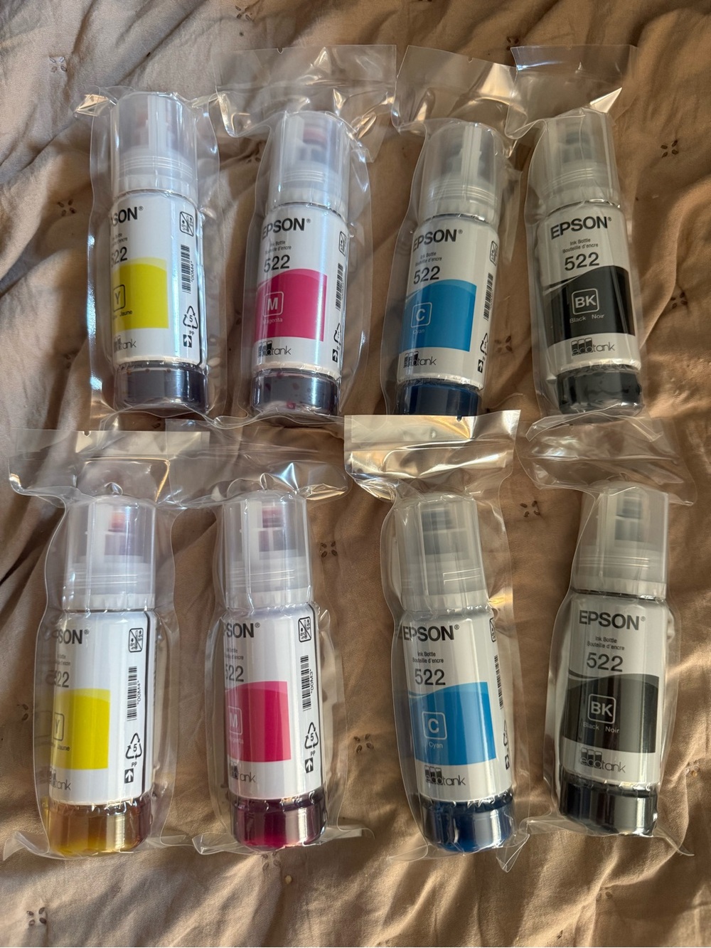 Epson 522 Ink Bottle Pack in Black, Cyan, Magenta, Yellow - NIB